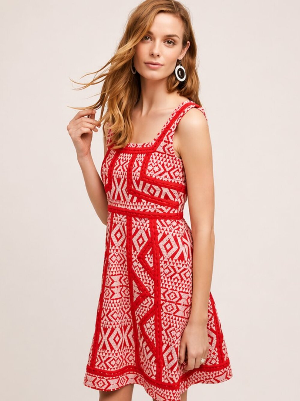 Anthropologie Maeve Cherry Red and White Embroidered Emma Dress SZ 8